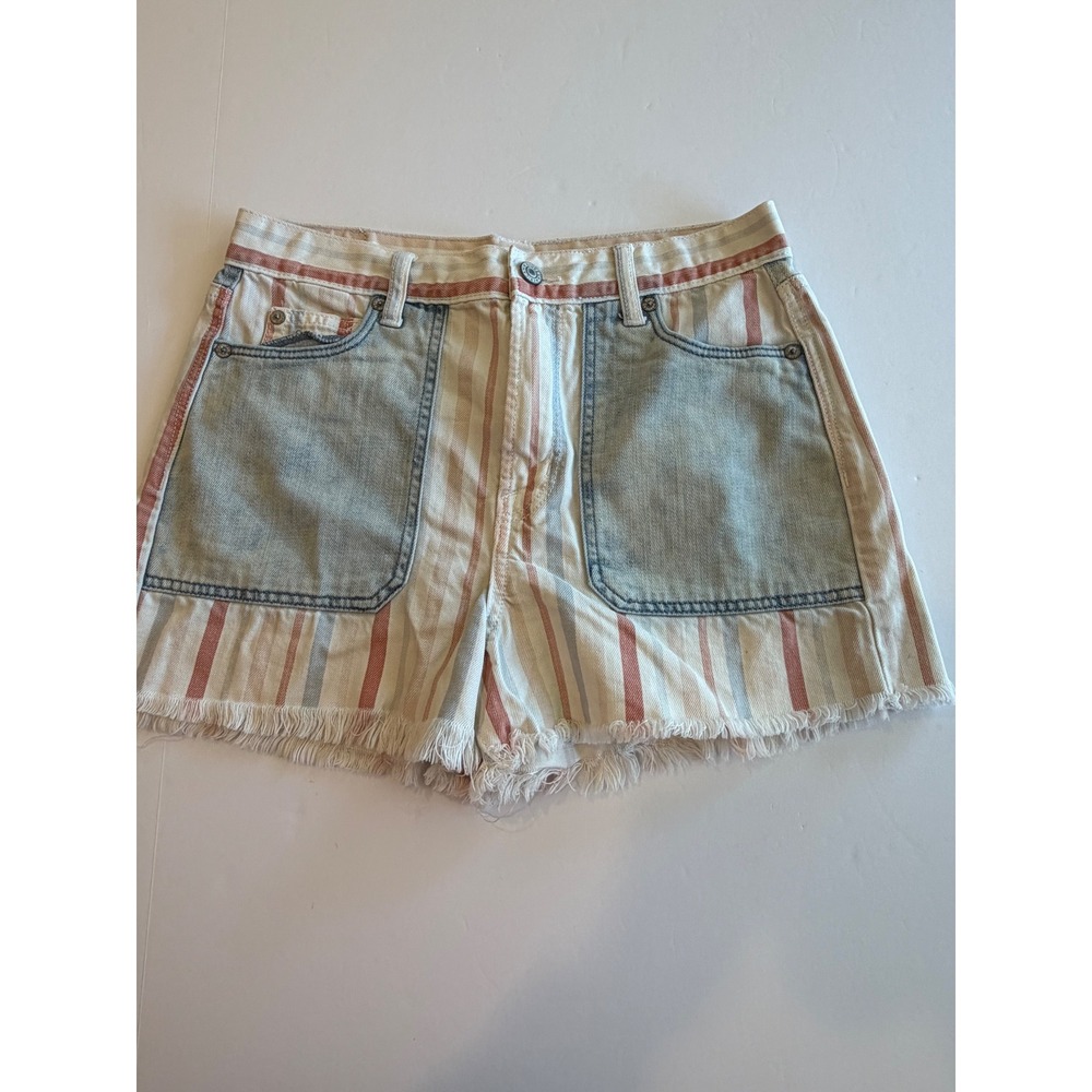 American Eagle Striped Denim Shorts Womens 4 High Rise Frayed Hem Multi-Color